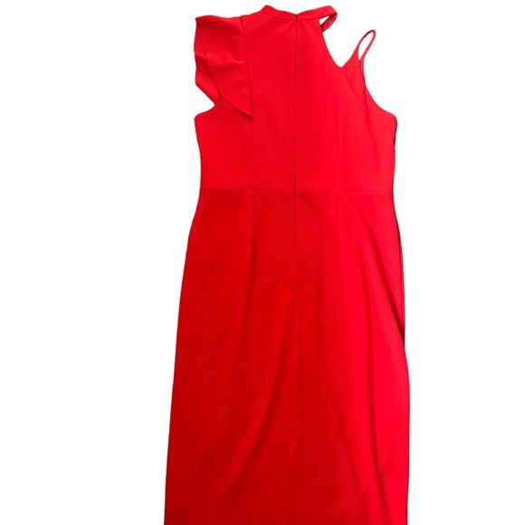 Topshop Red Orange Ruffle Cocktail Midi Sleeveless Dress 12 - Picture 11 of 15